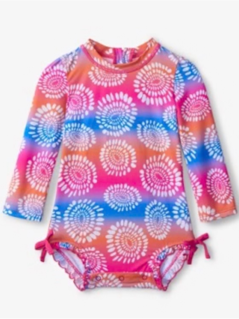 Hatley Eyelash Mandela Baby Rashguard One-Piece Swimsuit in Pink, Blue & Orange